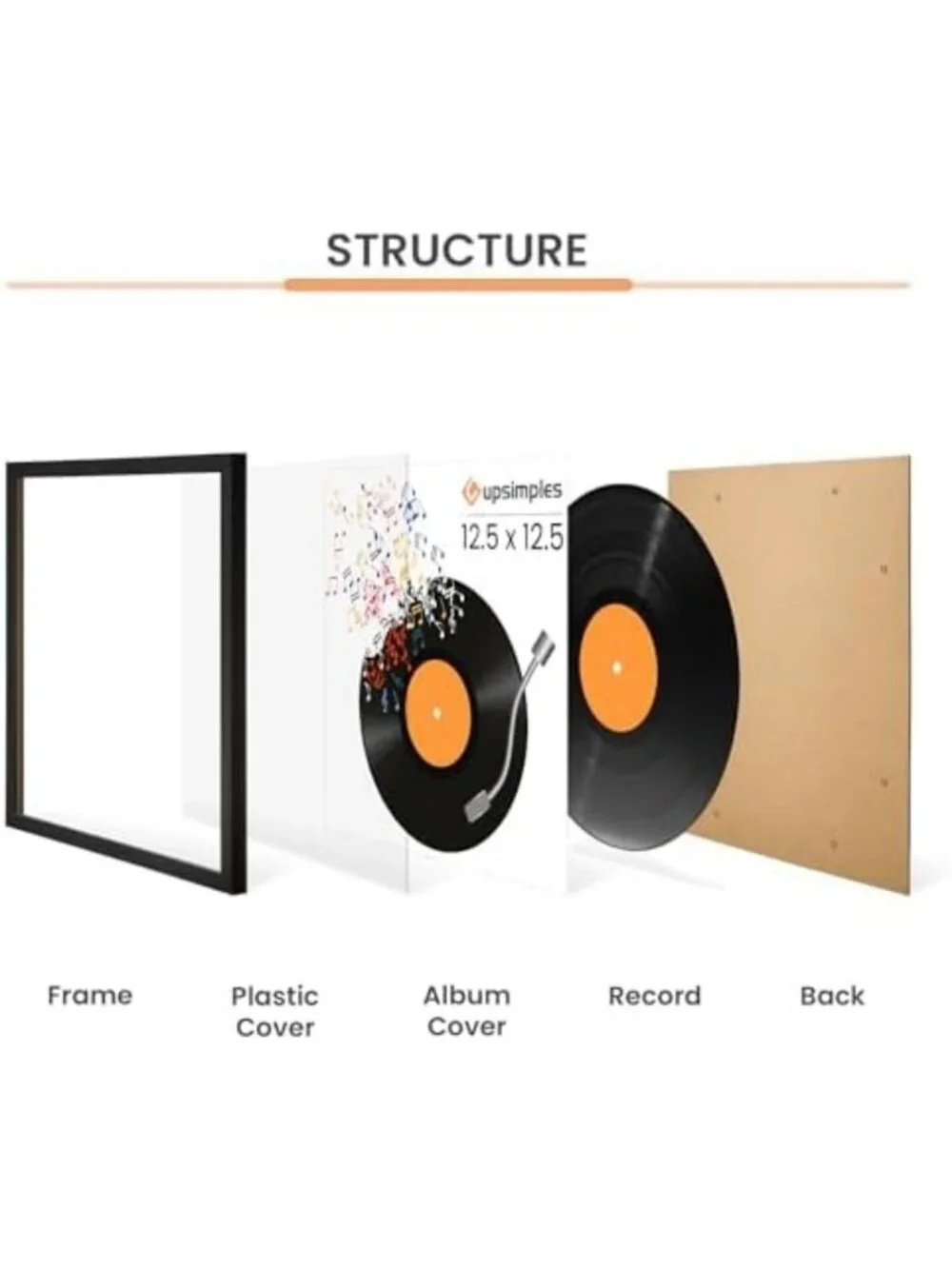 Vinyl Record Frame Set of 4 - 12.5x12.5 Wall Display, Black Decor for Music